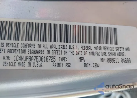 2014 Jeep Patriot Sport из США, поврежденный, VIN 1C4NJPBA7ED618725